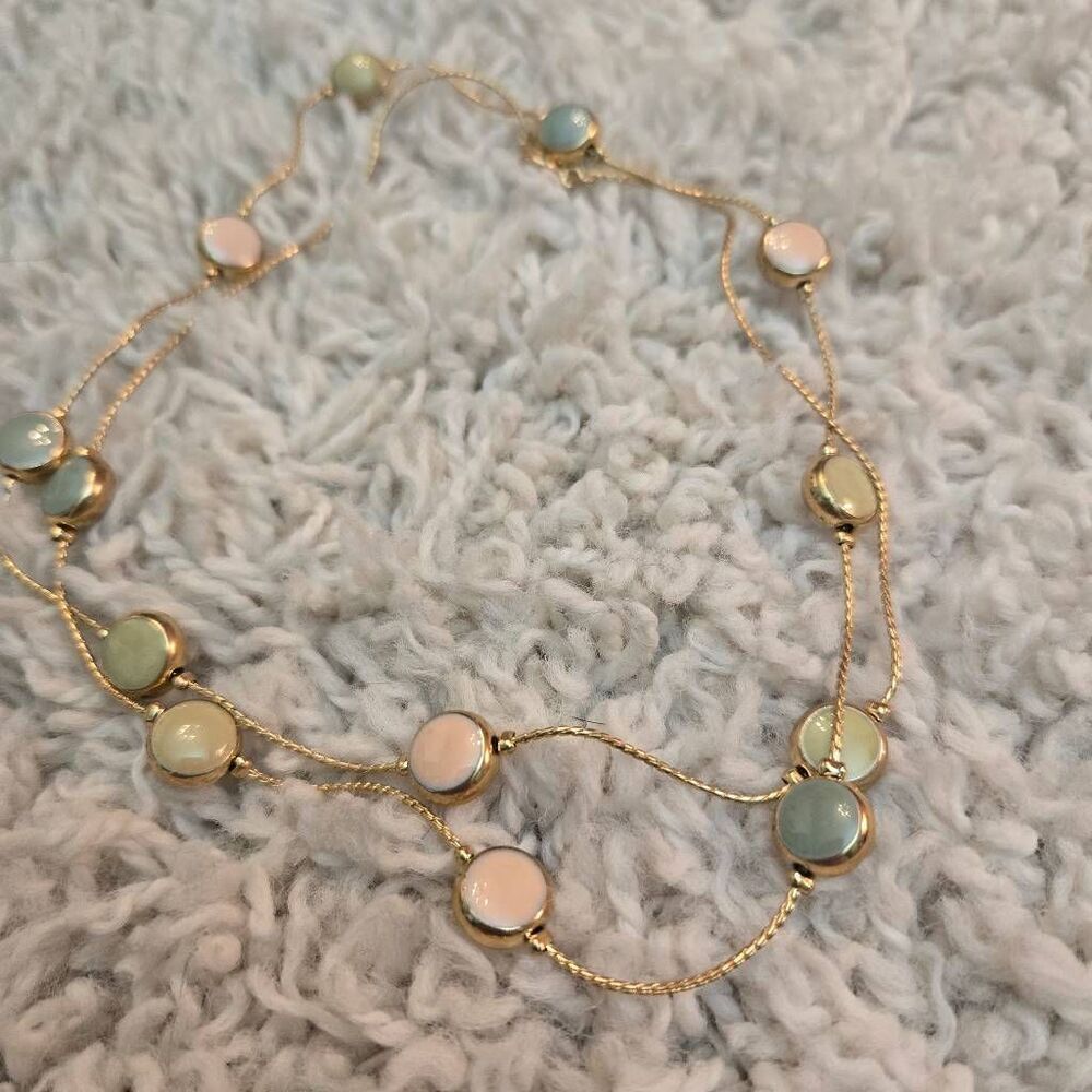 Vintage Gold Tone Necklace with Pastel Enamel Beads
